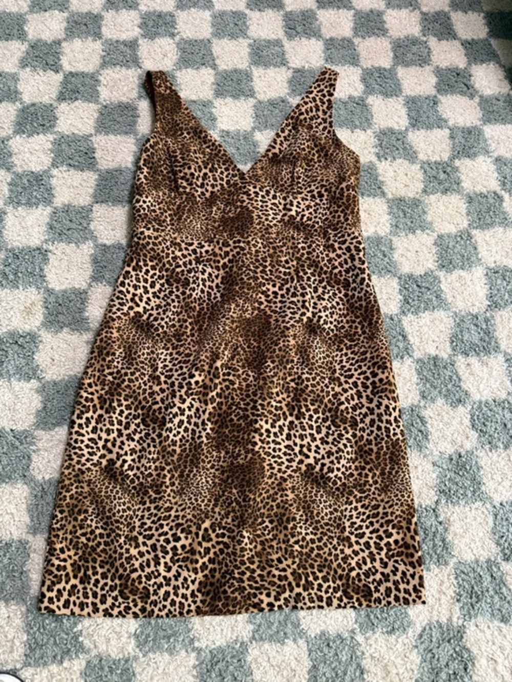 JESSICA HOWARD Vintage Leopard Print V-Neck Dress in Brown Animal Sleeveless 14